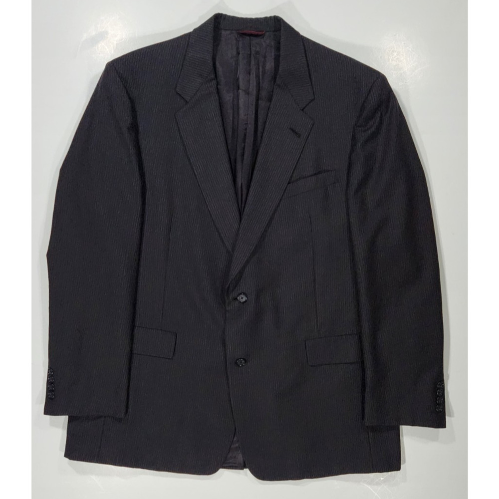 Hart Shaffner Marx Charcoal Black Pinstripe Two-Button Suit Jacket Blazer 46L